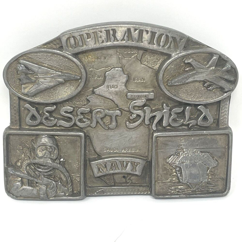 Vtg 1990 Operation Desert Shield Navy Belt Buckle Connection Ltd Ed Numbered USA